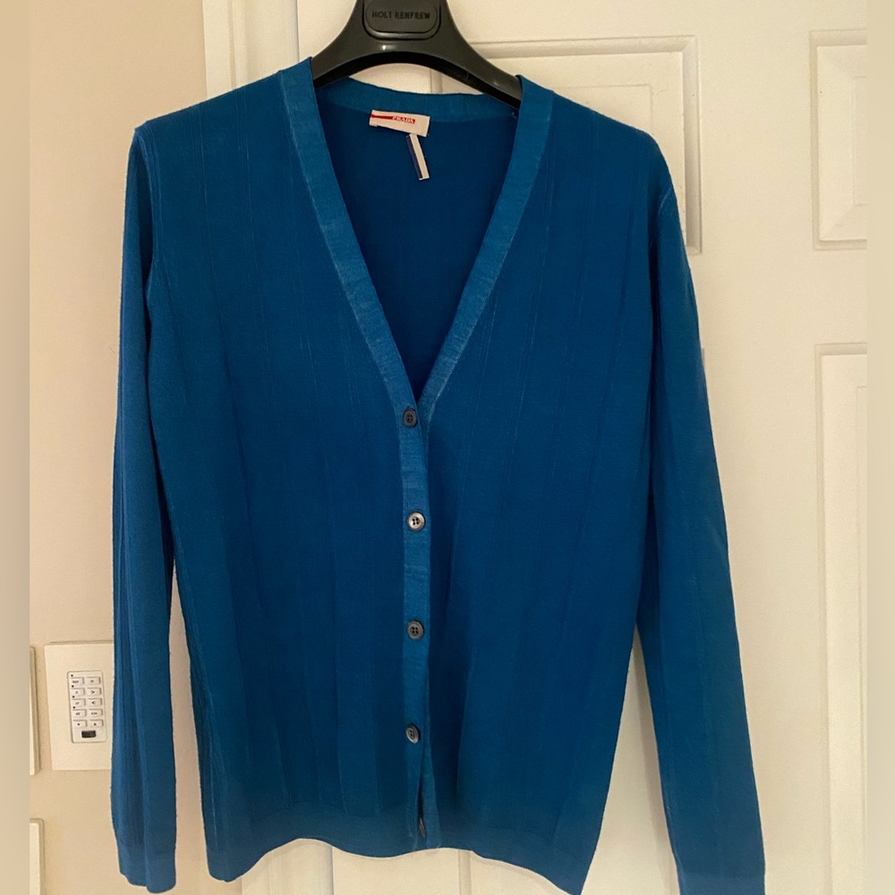 Prada teal blue V-Neck Button-Up Cardigan
